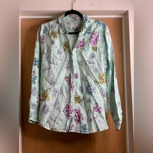 Linen Charter Club Floral Button-Up Shirt.  Size-Large
